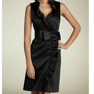 Eliza J Black Satin Ruffled Wrap Dress 8